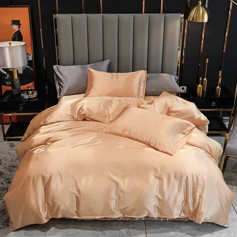 3PCS Satin Duvet Cover with Pillowcase,  Double or Single Bed Quilt Cover Set, Queen/Full/King, 150/200 for Spring or Summer