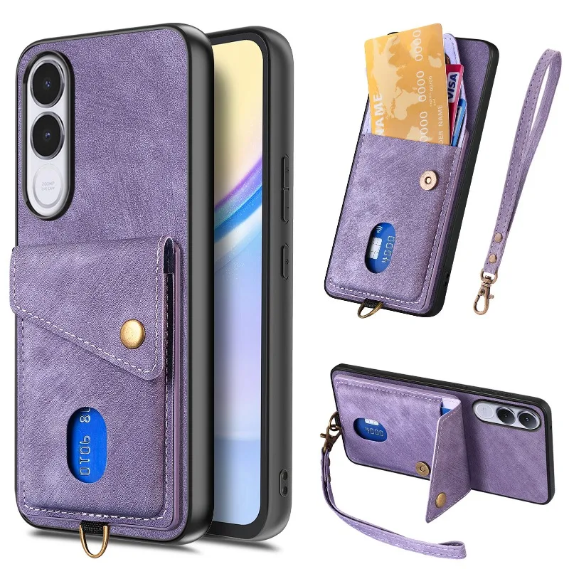 For VIVO V70 FE Wrist Strap Card Slot Wallet Phone Case For Vivo V70FE V 70 FE Leather Wallet Protective Back Cover Lanyard view 2