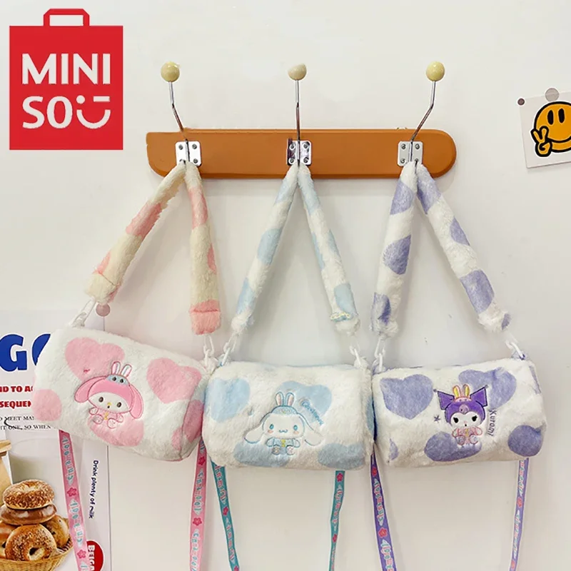 Sanrio My Melody Plush Bag Kuromi Tie Dyed Handbag Children's Crossbody Bag Cartoon Cute Embroidered Shoulder Bag Cylinder Bag