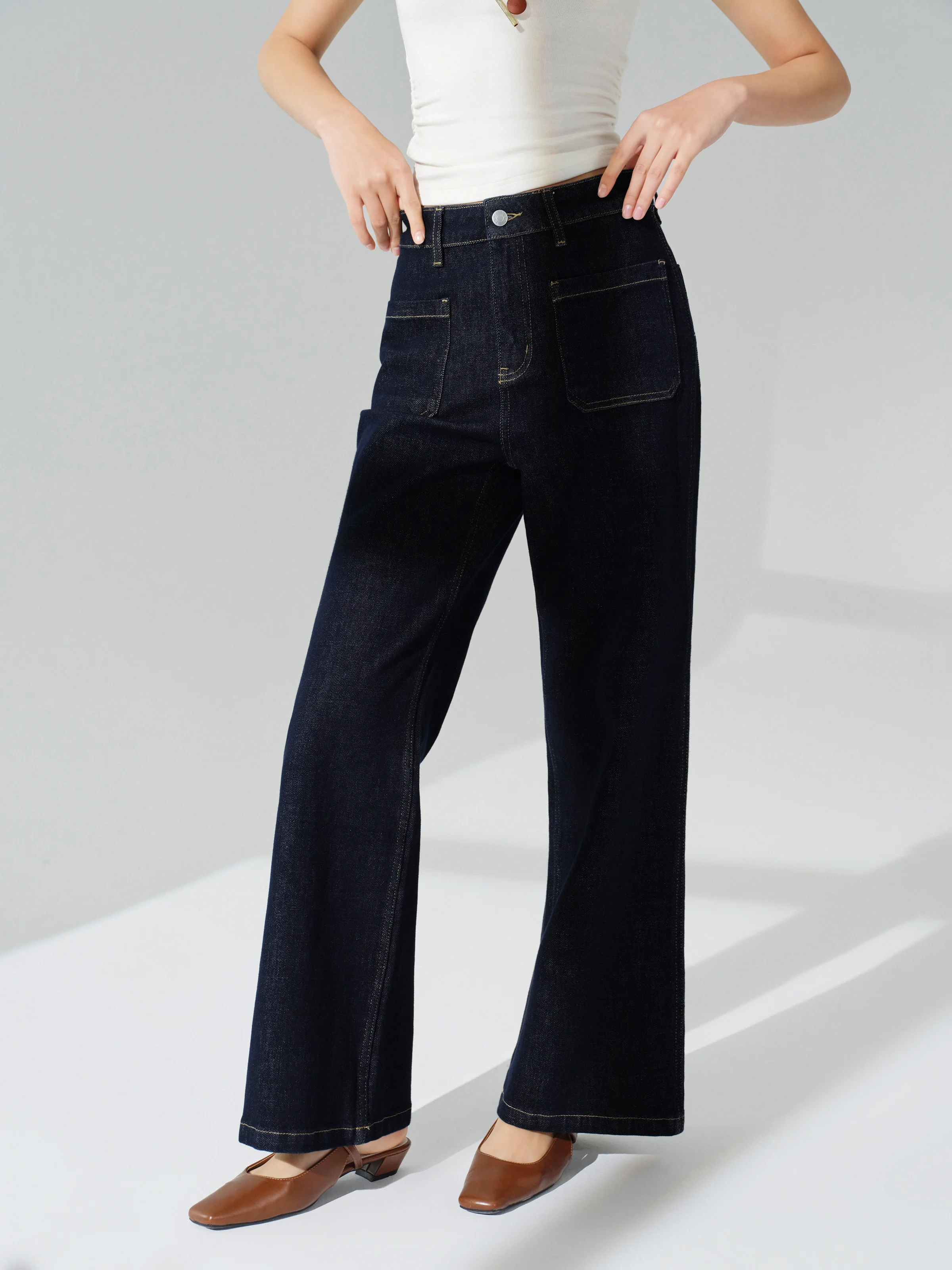 Vintage Flared Jeans Women High Waist Slimming Denim Pants Retro Contrast Stitch Long Trousers for Casual Chic Streetwear Outfit