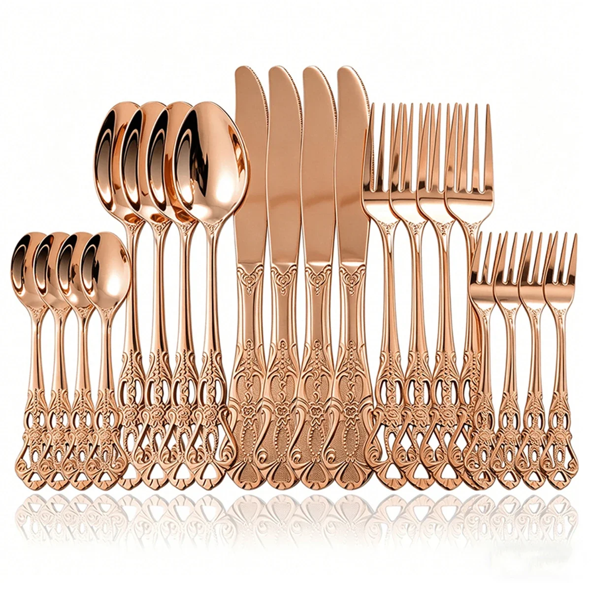 Conjunto de talheres de ouro rosa real, 20 peças, faca, garfo, colher, talheres de aço inoxidável, talheres de cozinha