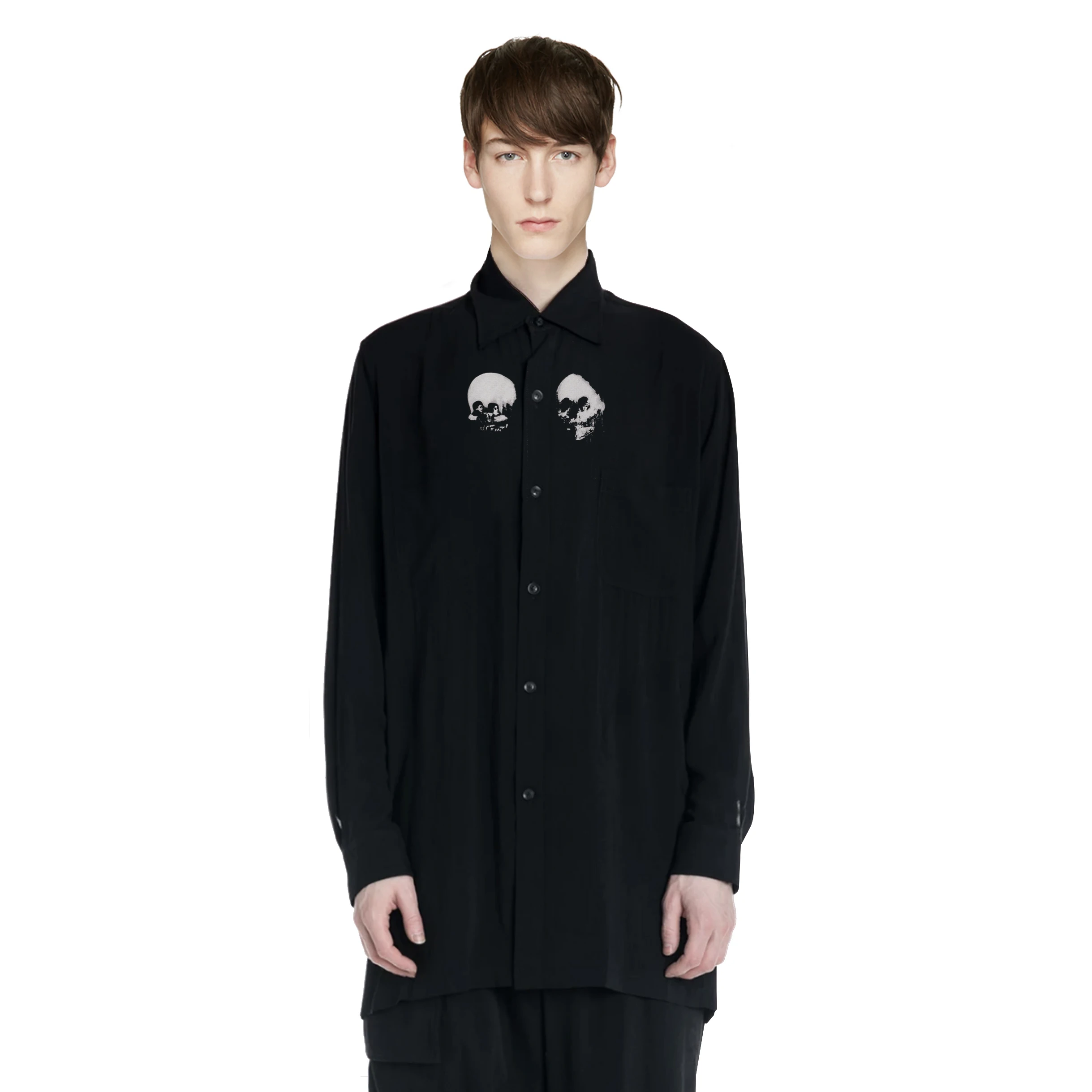 

YOJI OOAK SKULL SILK SHIRT Men's Black Skull Silk Shirt Japanese Casual