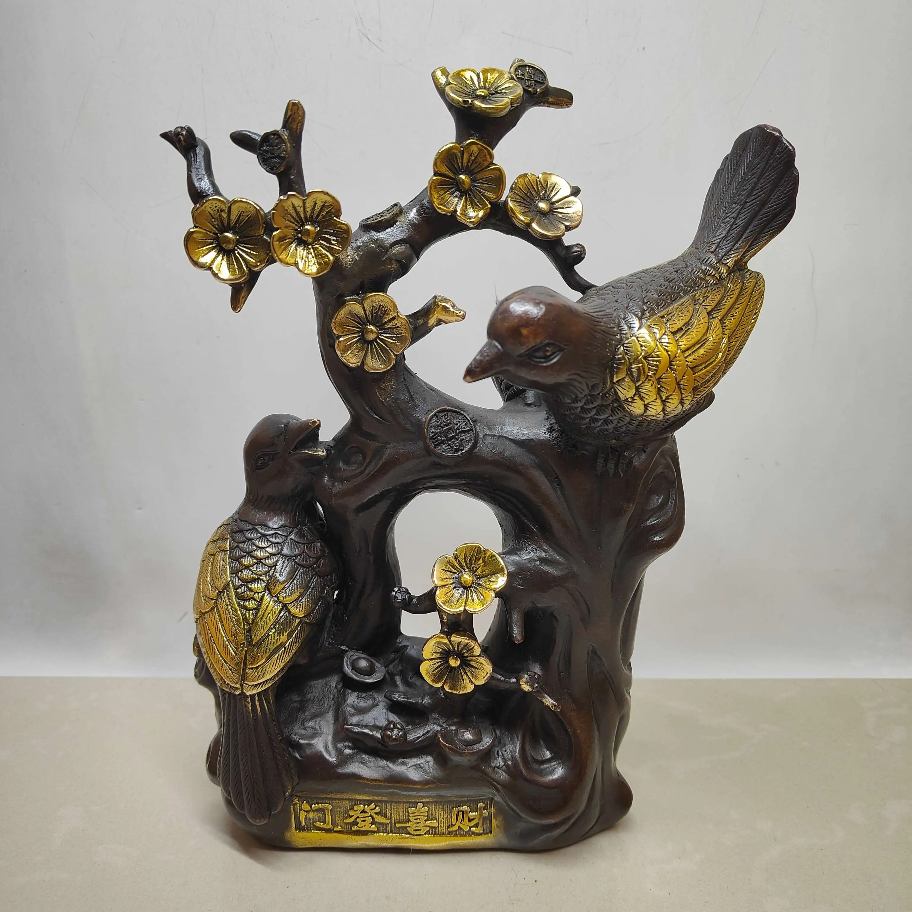 A decorative piece featuring magpies perched on plum blossoms, symbolizing good fortune and wealth.Free shipping