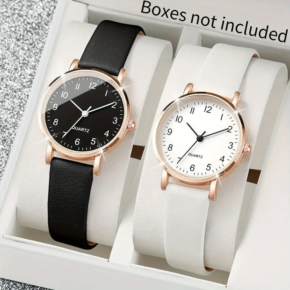 2-piece ladies' wristwatch, simple and elegant pointer quartz watch, suitable for pairing with evening gowns