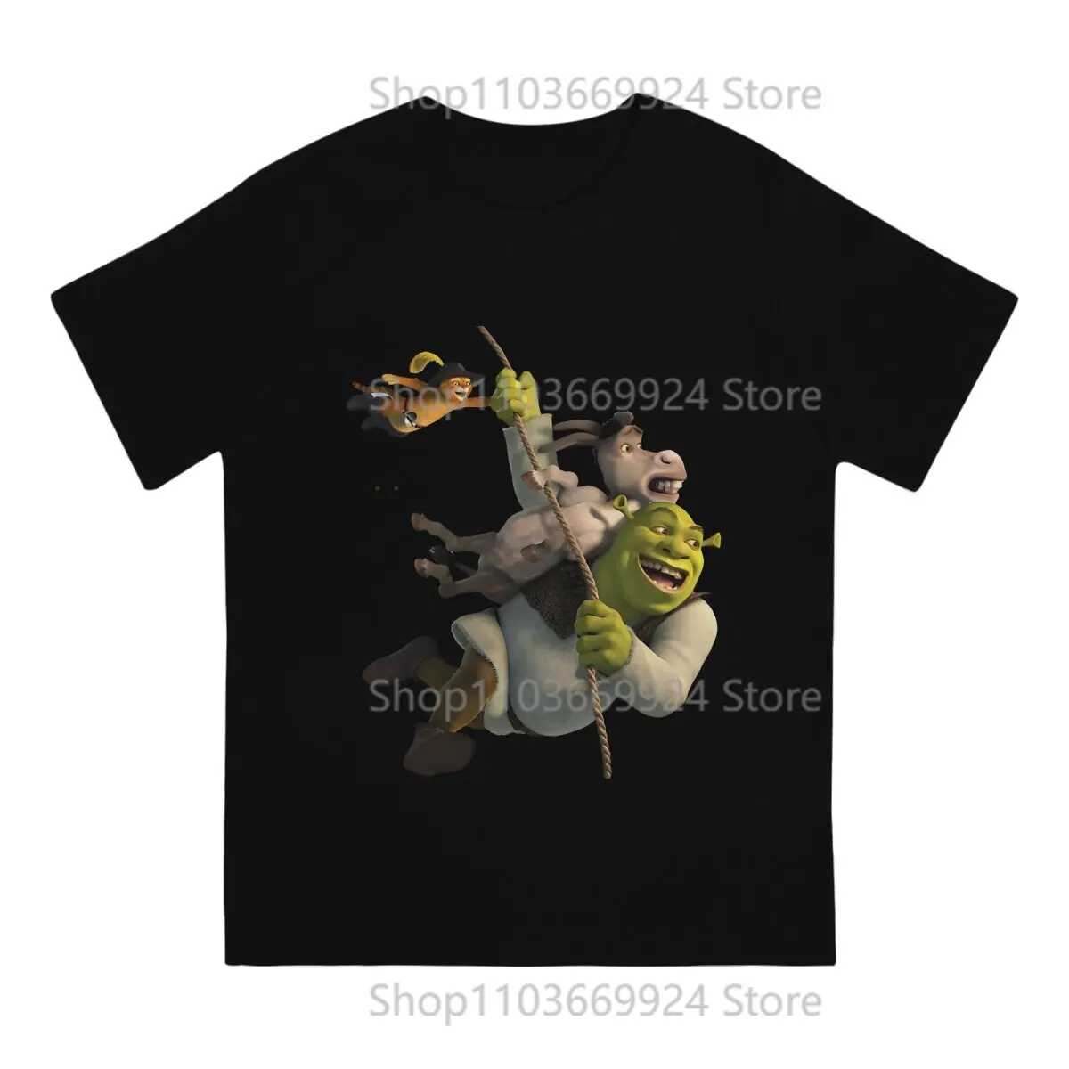 Shrek Cartoon Movie Donkey And Puss In Boots T Shirt Harajuku Homme Men\'s Tshirt Polyester  Men Clothing