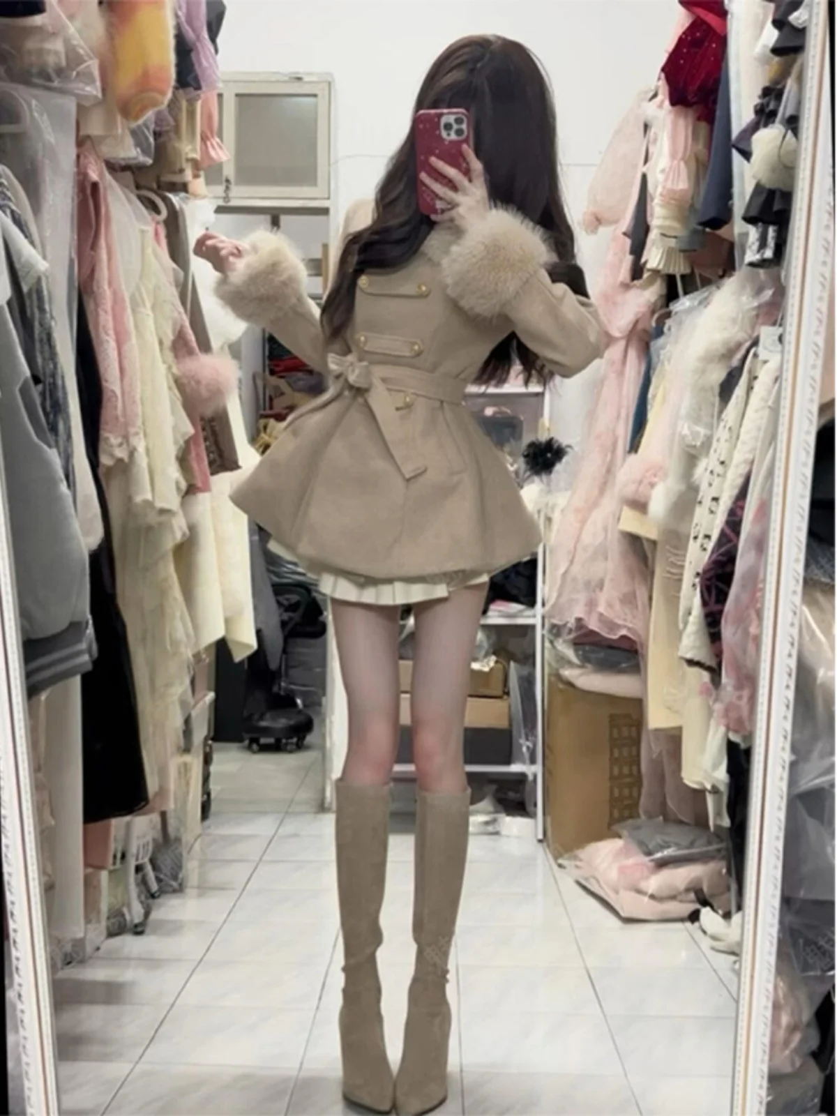 

Elegant Removable Cloak Coat Belt Waist-cinching High-end Woolen Outerwear Two-piece Set Autumn Winter New Style Women's Fashion