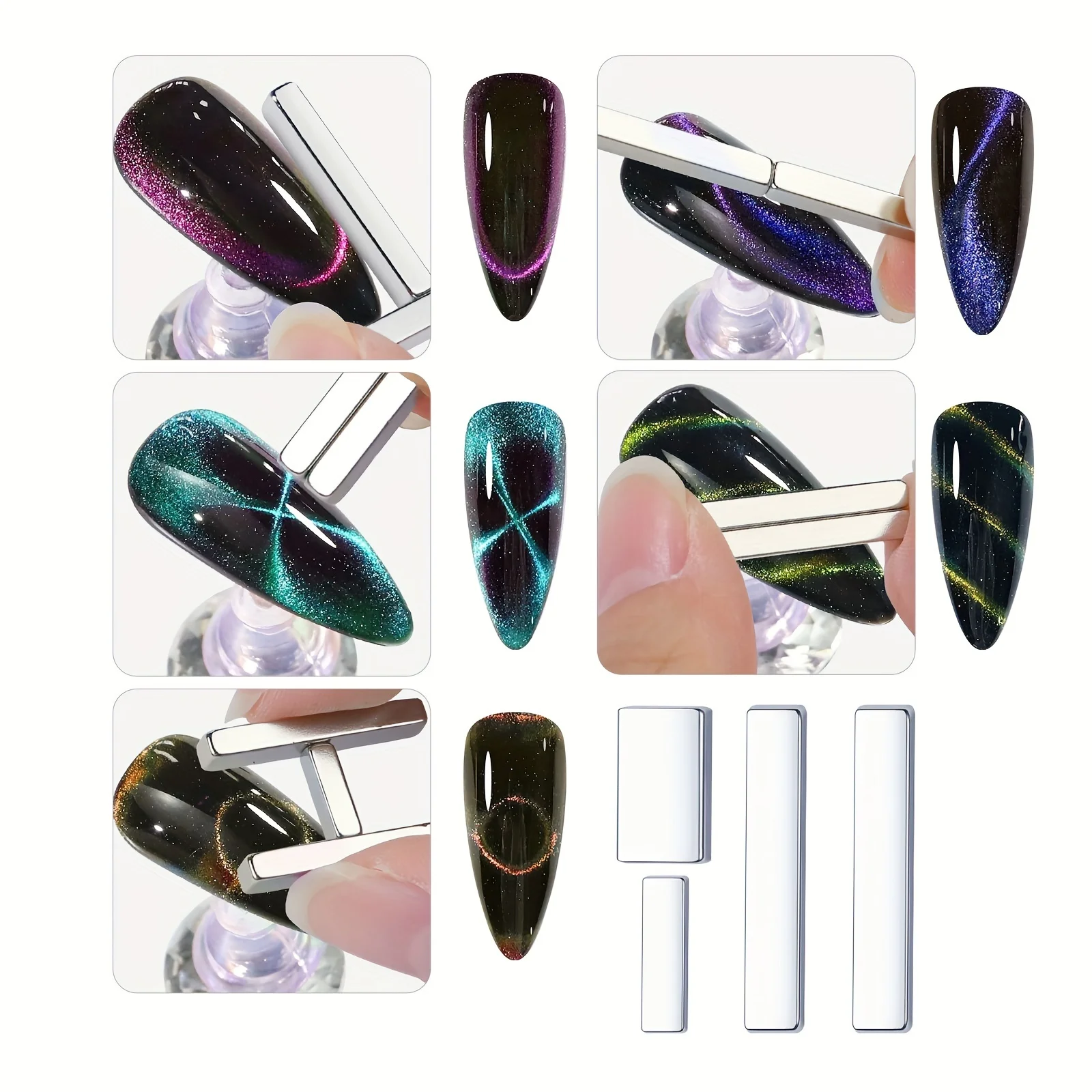 4Pcs Cat Eye Magnet Set 3D Cat Eye Painting Nails Art Design Dual-Ended Magnet Magnet for Nails Manicure Magnetic Tool Fancy Gel