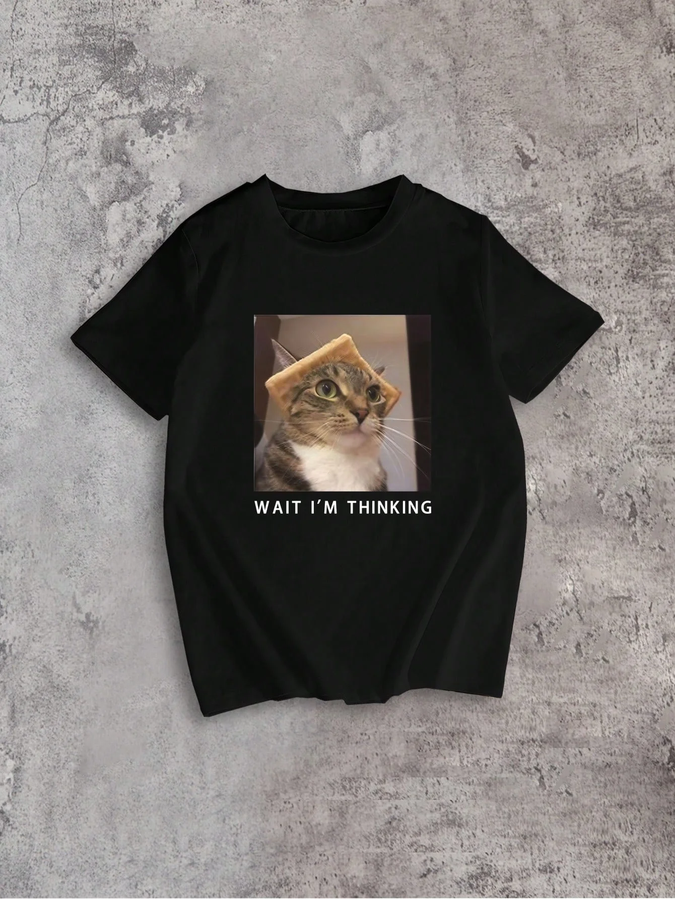 Wait I'm Thinking Funny Cat Graphic Women's Crewneck Casual Short Sleeve T-Shirt Summer Fashion Streetwear Tops Tees