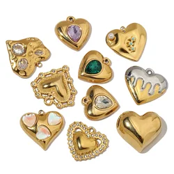 3Pcs/Lot Stainless Steel Heart Charms With Zircon Pendants For DIY Making  Bracelet Necklace Jewelry