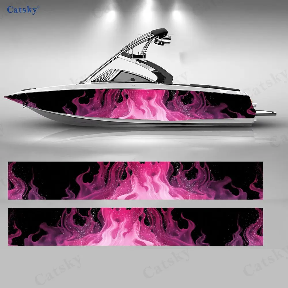 

Midnight Pink Inferno Boat Stickers, PVC Waterproof Durable Vinyl Wrap Decals for Fishing Boats, Durable and Stylish Design