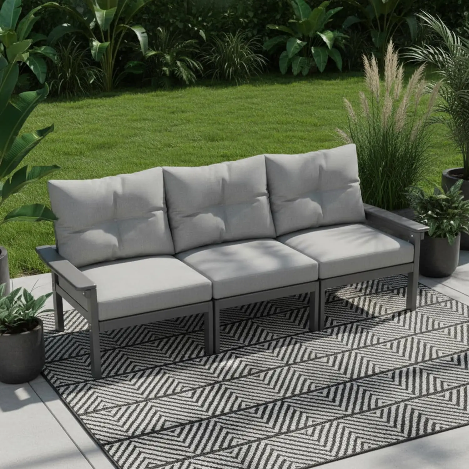 3 Piece Patio Furniture Set, All-Weather Outdoor Couch Set with Thick Cushions, Patio Conversation Sets for, Customized