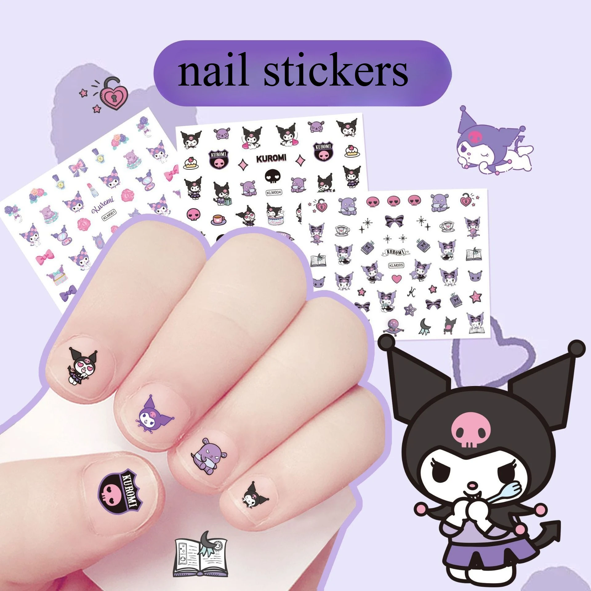 

MINISO новые наклейки для дизайна ногтей Sanrio, милые наклейки для ногтей с героями мультфильмов «Моя мелодия», студенческие наклейки для девочек KUROMI, животные Pochacco, красивые патчи для ногтей