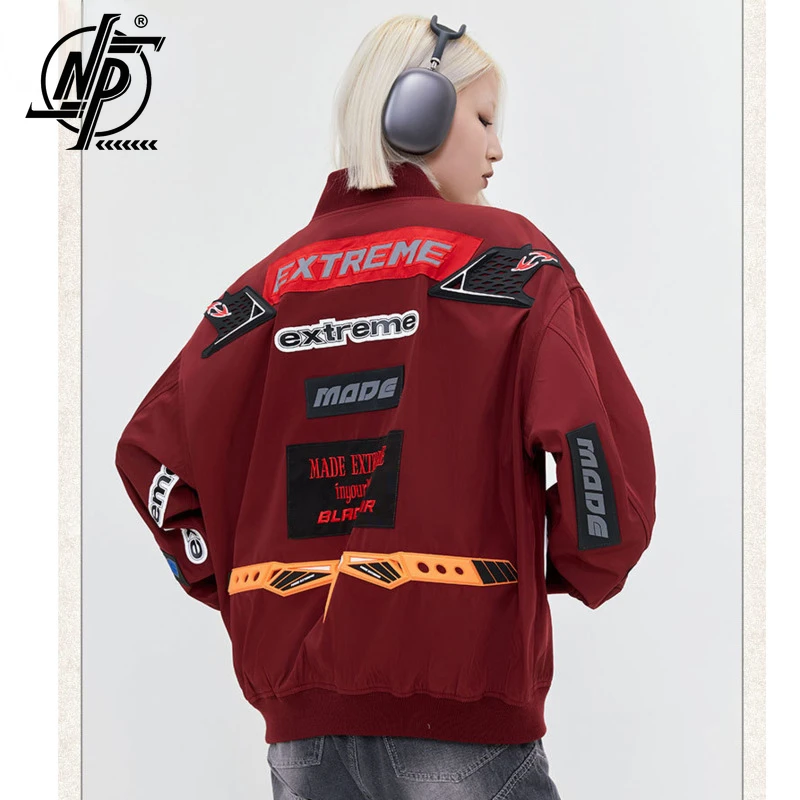 

Bomber Jacket Red Oversize Racing Men Women Coat Korean Fashion Letter Embroidery Motorcycle Jackets Outfits Vintage 2023