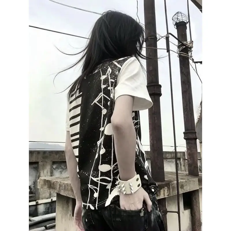 Shoulder Short Sleeved Women's Summer Hot Diamond Note Printed Abi Couple Top Vintage Aesthetic Clothes Tshirt Women T Shirt