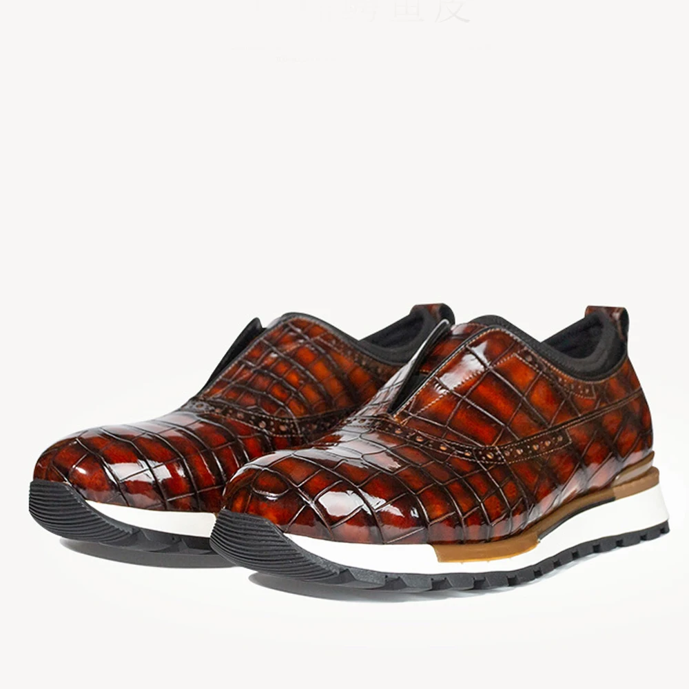 

jiumufushi men leisure shoes male crocodile shoes fashion brush color wine red