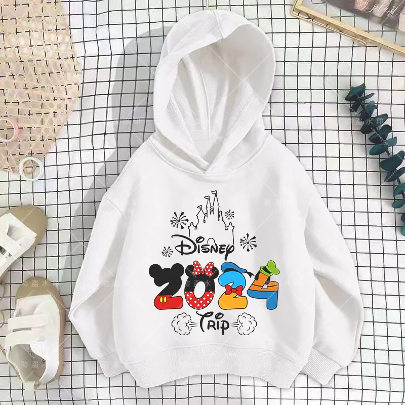 

Disney Minnie Mouse Girl Cartoons Kawaii 2024 Girl Clothes Hoodie Boy Children Top Caricature Fashion Disneyland Trip Disney