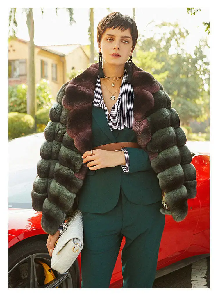 Nuevo abrigo de piel de conejo Rex auténtica de lujo para mujer, Chaqueta corta elegante de Chinchilla para invierno, prendas de vestir gruesas y cálidas de piel Natural para mujer