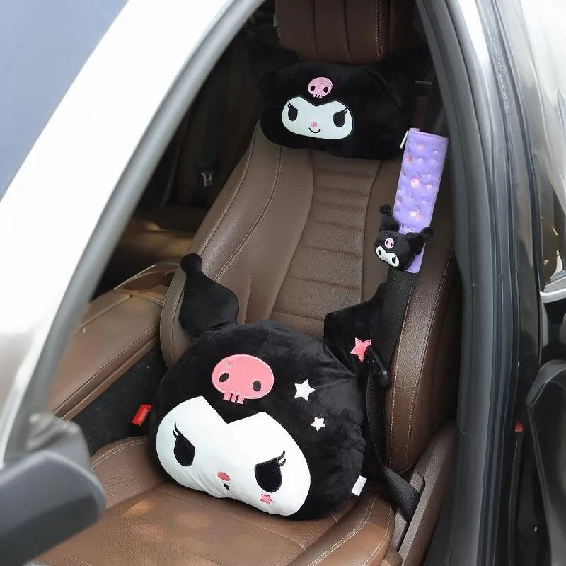 سانريو كورومي وسادة السيارة بلدي ميلودي وسادة الظهر مسند الرأس مقعد السيارة جميل حزام الأمان غطاء كرسي داعم للفقرات القطنية وسادة مقعد فتاة هدية