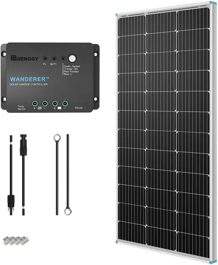 100 Watt 12 Volt Solar Panel Starter Kit with 100W Monocrystalline Solar Panel  RV Boats Trailer Off-Grid System