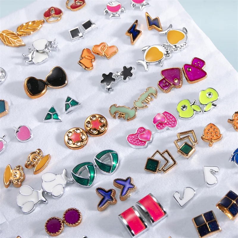 100Pair Women Plastic Enamel Small Stud Earrings Set Girls Heart Star Animal Moon Plastic Geometric Earring Set Jewelry Gifts