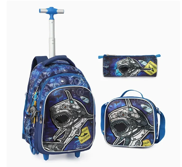 18 inch School Trolley Backpack for Boys Dinosaur Soccer Football Style School Wheeled Backpack for boys School Rolling Backpack
