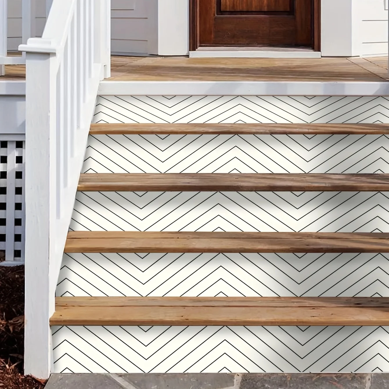 1 Roll Geometric Printed Moisture Resistant Stair Sticker Self-Adhesive Waterproof Black and White Floral Decorative Stickers