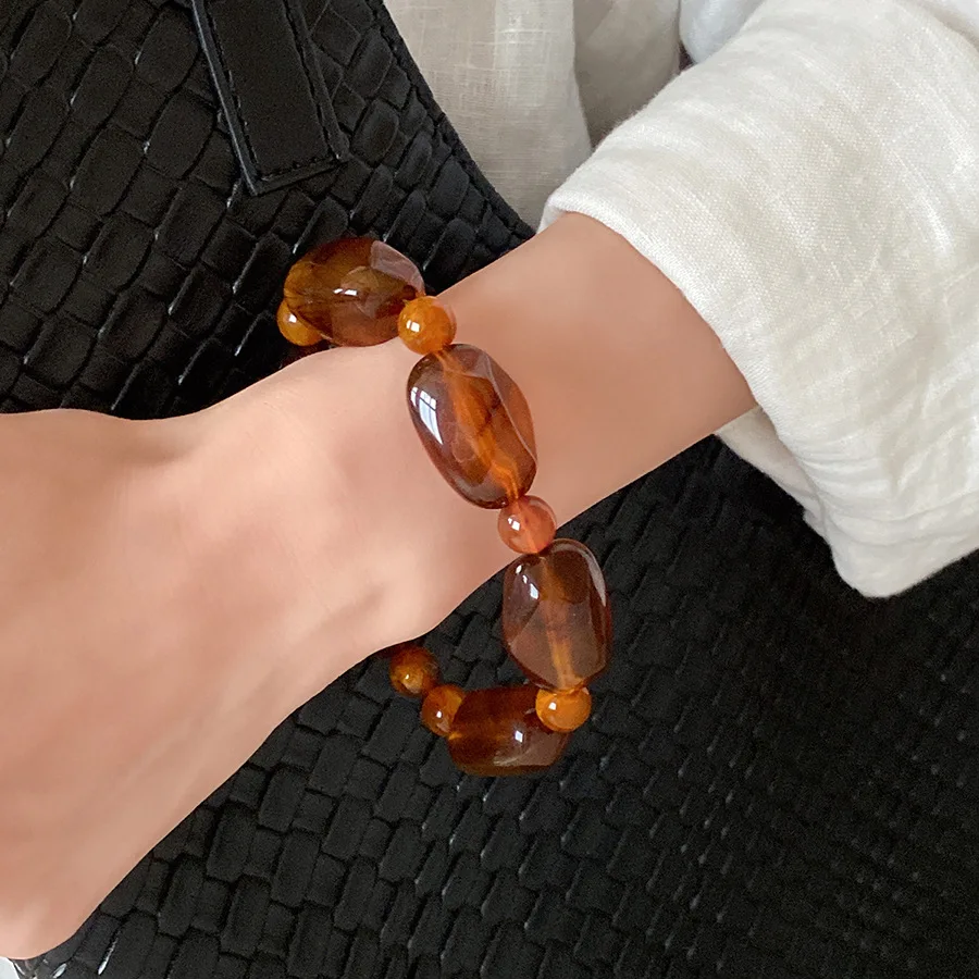 Amber Color Irregular Acrylic Beads Chokers Necklaces Set