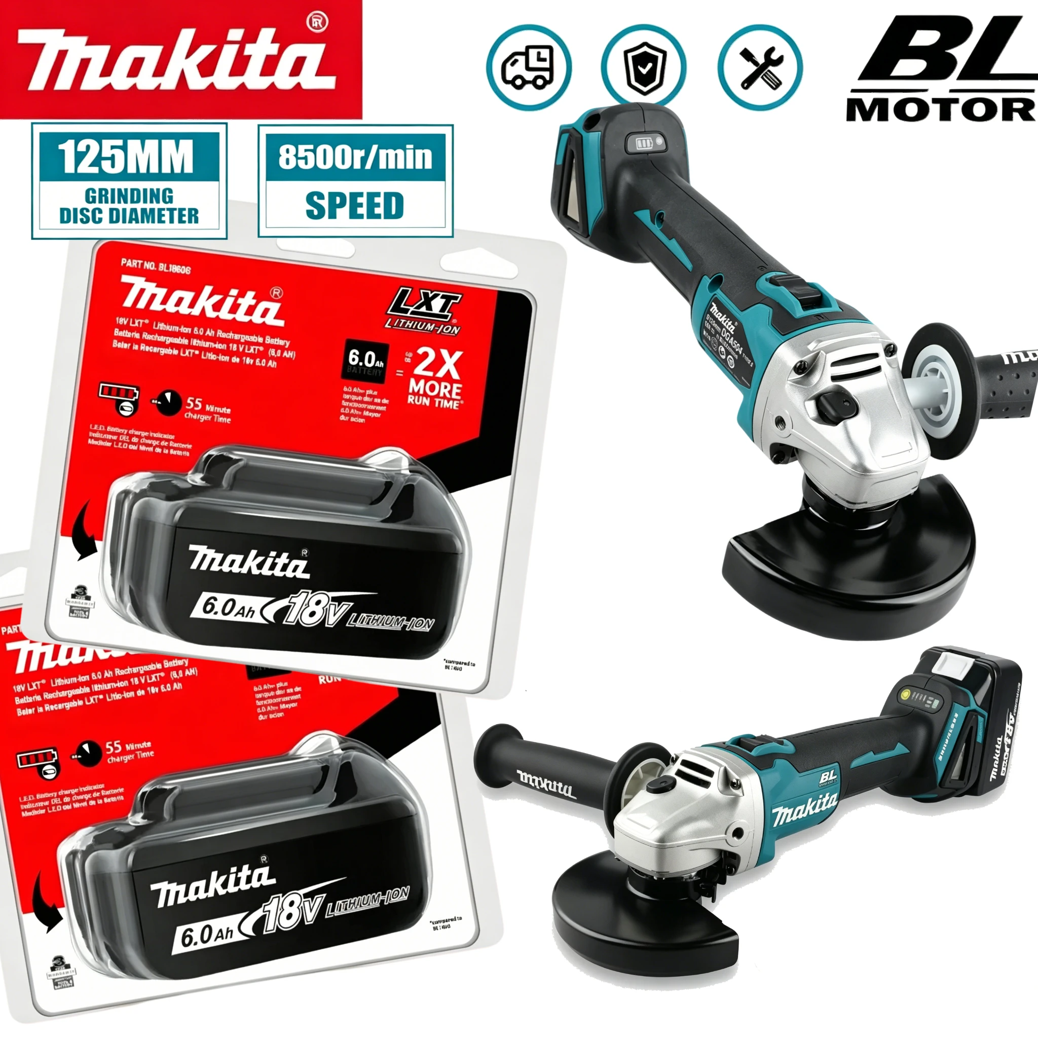 Original Makita 18V Lithium Battery, for DGA506 125mm Brushless Angle Grinder ,High Capacity Charging Power Tool Battery