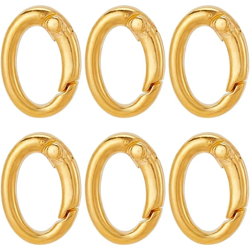 

1 коробка, 6 шт., настоящее 18-каратное позолоченное пружинное овальное кольцо, соединитель, латунный овальный брелок для ключей, карабин, зажим, набор для изготовления брелоков в форме яйца