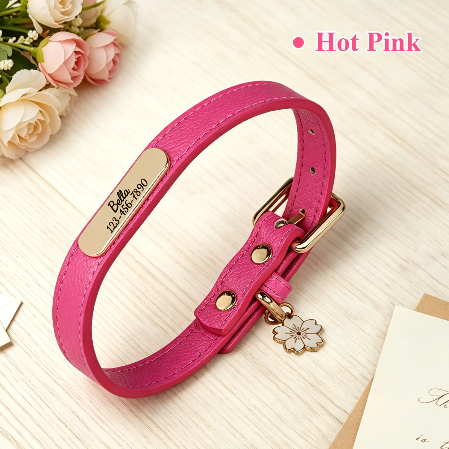 Personalisiertes Hundehalsband aus PU-Leder, kostenlos mit individuellem Hundennamen, Haustierhalsband mit niedlichem Anhänger, weich, für kleine und mittelgroße Hunde und Katzen – Detail 9
