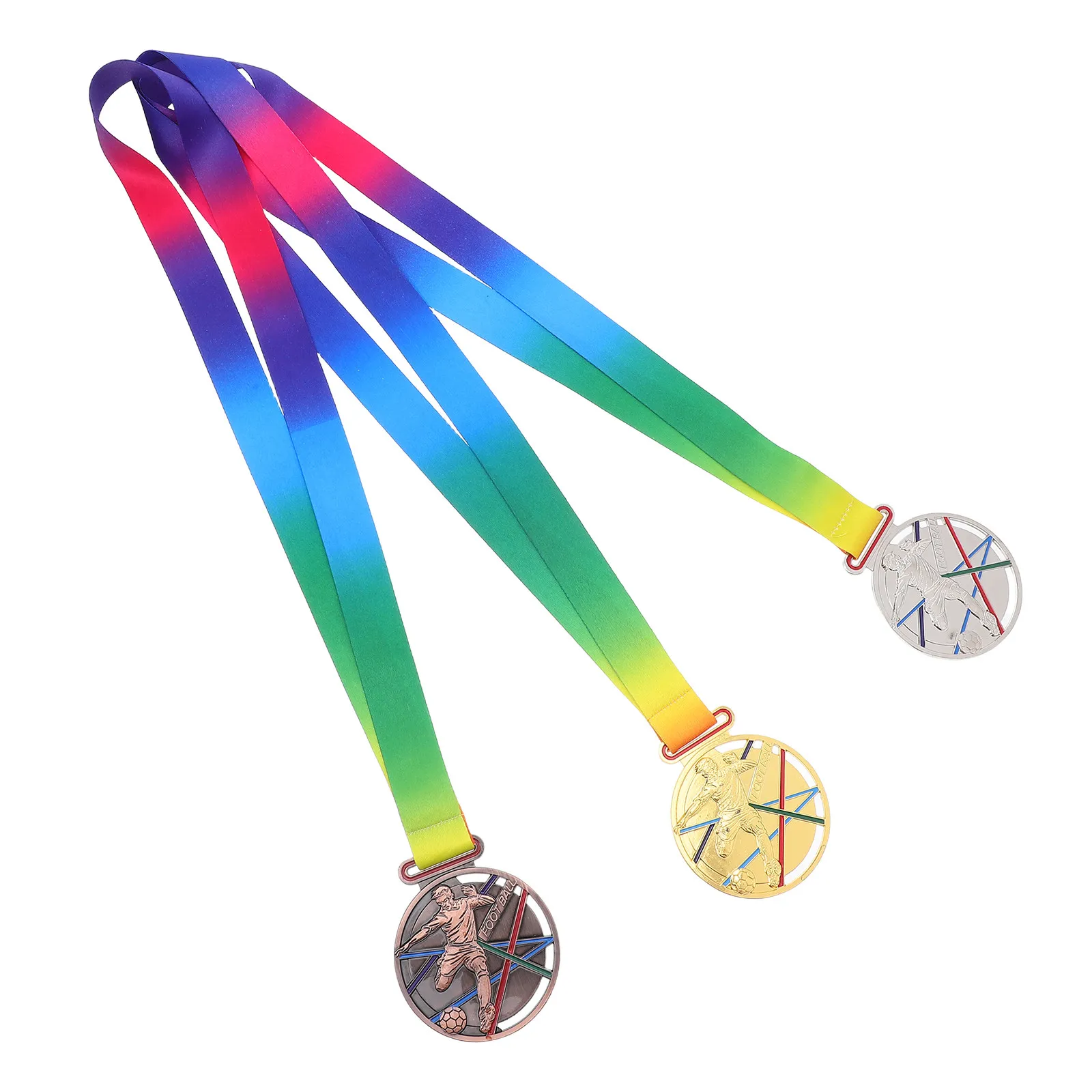 

3Pcs Football Themed Medals Gold Silver Bronze Zinc Alloy Soccer Awards Teens Competition Encouragement Sports Prizes