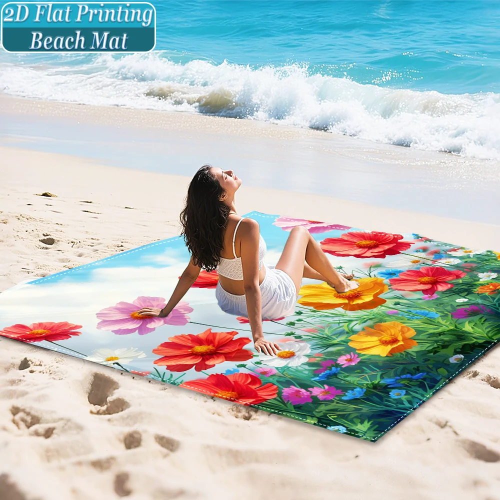 1-Piece Set, Summer Outdoor Beach Mat, Includes 4 Ground Stakes, Unique Printed Design, Fade-Resistant, Lightweight, Quick-Drying, Easy to Carry, Windproof and Sandproof, Fashionable and Trendy Outdoor Activity Decoration, Suitable for Beach, Camping, Picnics, Parties
