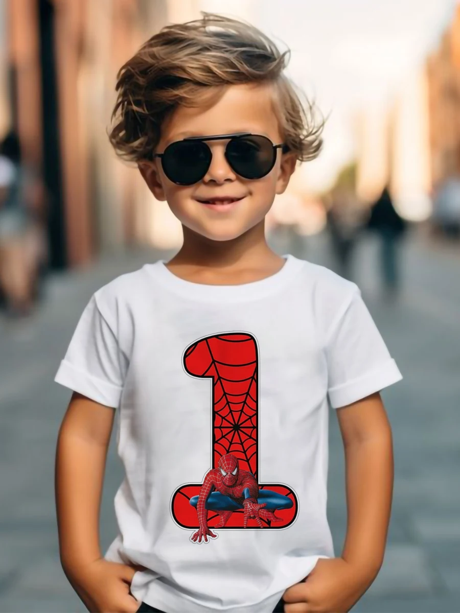 Disney Marvel SpiderMan 1-9 Birthday Kids Tshirts Boys T-Shirt Tees Girls Party T Shirt with Clothes Kids Fashion Tops Tshirt