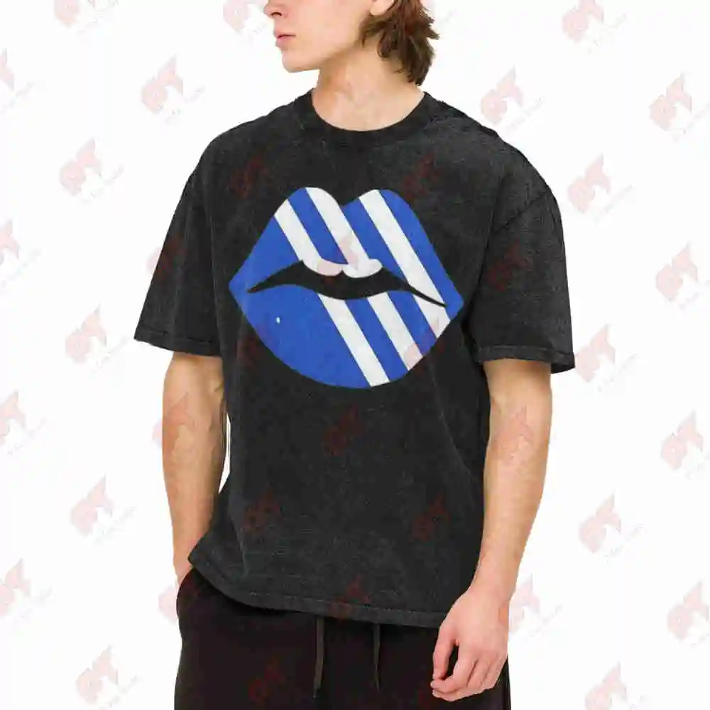 Lip Print Vintage Washed Tee Pure Cotton T-Shirt