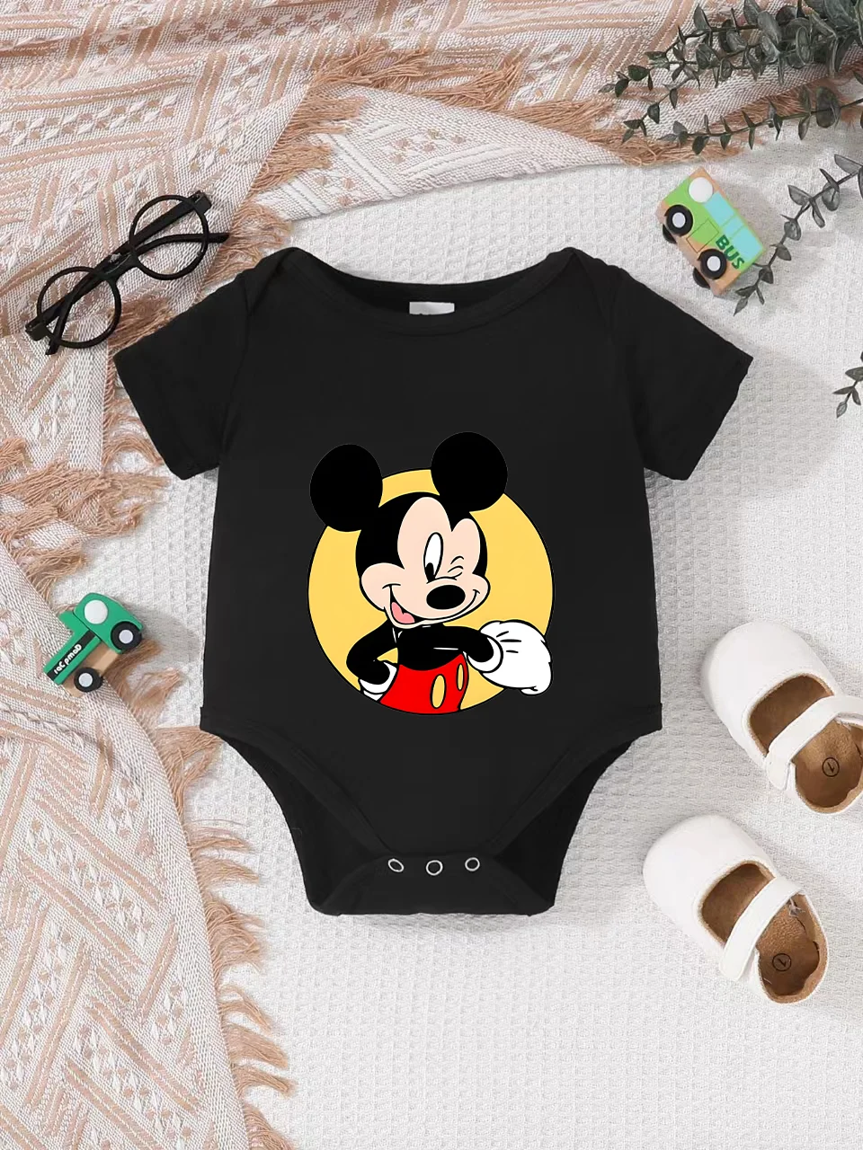 

【Официально лицензировано】 Комбинезон-слип Disney «Микки Маус» для малышей: милый принт с моргающим Микки, мягкая комфортная ткань