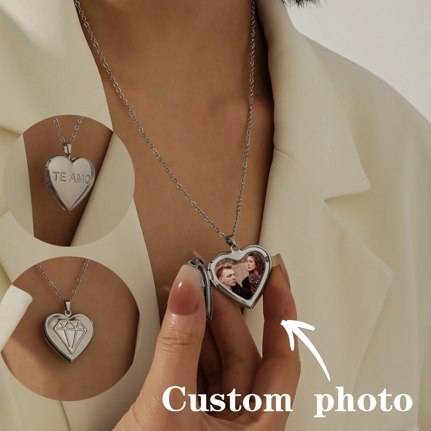 

Custom Heart Photo Necklace TE AMO Pendant Personalised Photo Heart Locket Couple Memorial Jewellery Valentine's Day Gifts