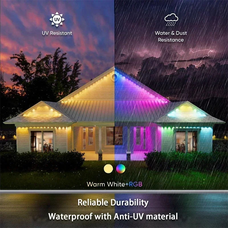DIY Christmas Tree Lights 16 Million Color Music Sync 2.4G Remote Control Smart Outdoor Lamp Function RGB Outdoor House Lights