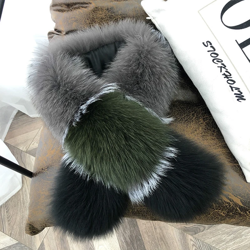 

Real Natural Fox Fur Collar Winter Neck Warm Silver Fox Scarf Women Natural Fox Long Scarves Straight Collar Luxury Shawl Wraps