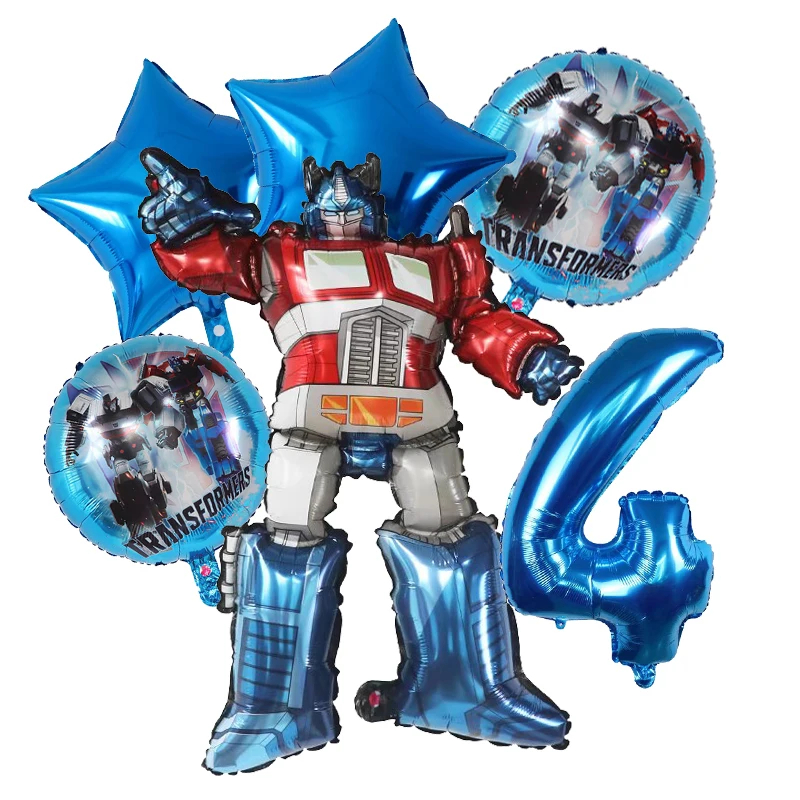 6pcs Transformation Bumblebee Optimus Prime Theme Birthday Party Decorations Aluminum Film Digital Balloon Baby Shower Boy Gift