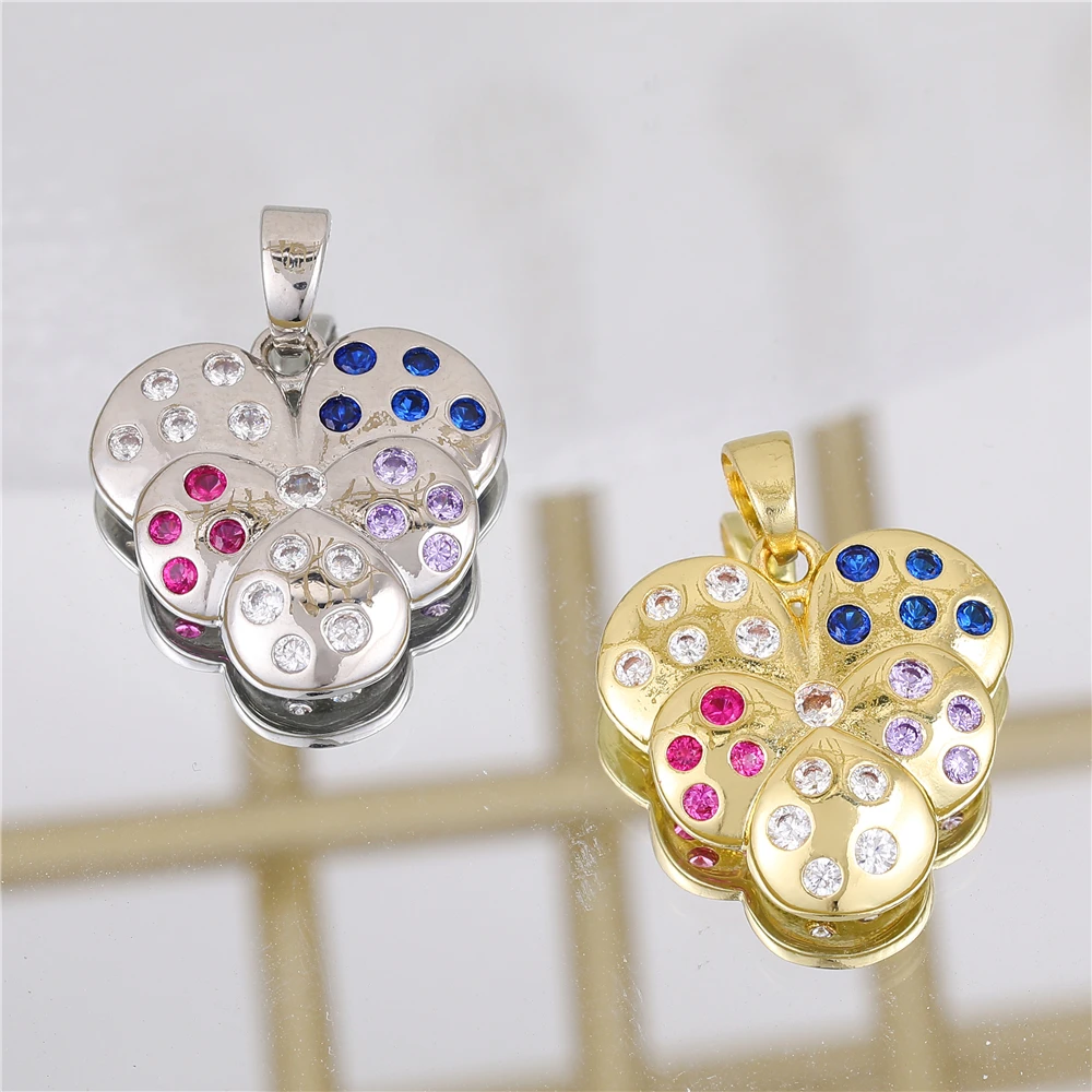 JUYA New Fashion Heart Pendants Micro-inlaid Color Zircon Retro Leaf Pendants Elegance Jewelry Accessories For Necklaces Making