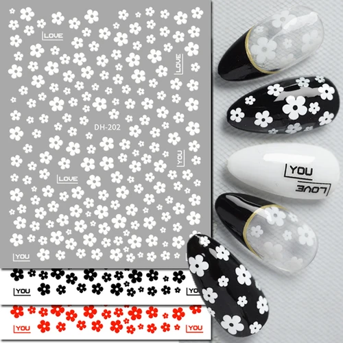 Calcomanías 3d para decoración de uñas, pegatinas florales de pétalos blancos, rojos, negros y blancos, decoración para uñas, belleza