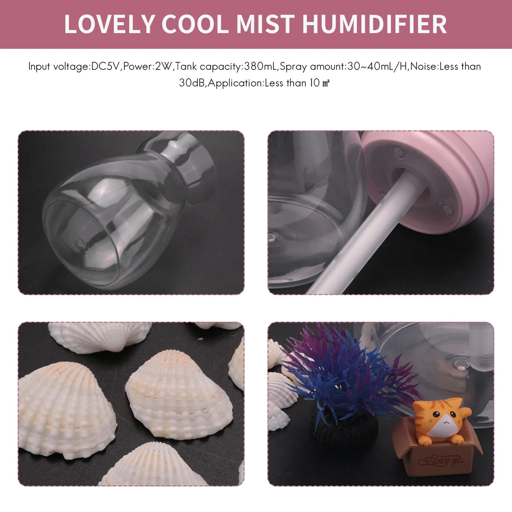 Humidificateur à brume fraîche mignon, purificateur d'air pour bureau et chambre à coucher, chargeur Usb, humidificateur d'air Kawaii avec lumière Led, bouteille hydratante d'air