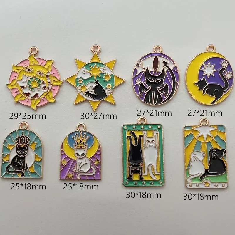 10pcs Cute Cat Accessories Enamel Necklace Earrings Bracelet Pendant Diy Manufacturing Supplies Alloy Metal Gold Plated
