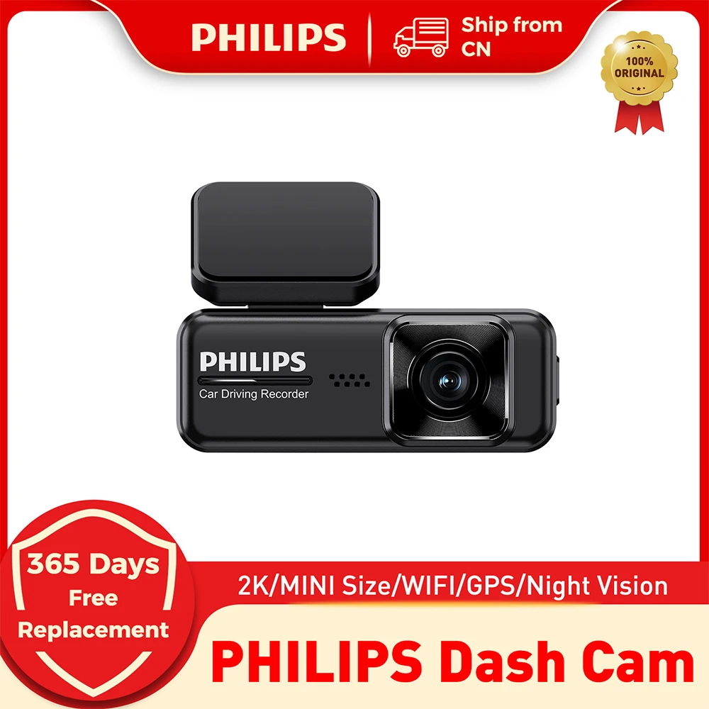 

PHILIPS MINI Dash Cam 2K UHD Car Camera Front Dash Camera for Cars Built-in WIFI 24H Parking Monitor Super Night Vision G-Sensor