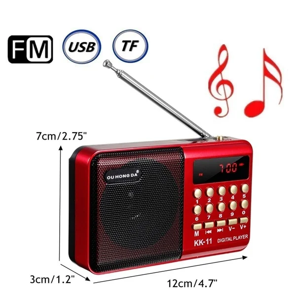 K11 راديو FM قابل لإعادة الشحن راديو صغير محمول يده الرقمية FM USB TF مشغل MP3 المتكلم لكبار السن المنزل تشغيل وكمان