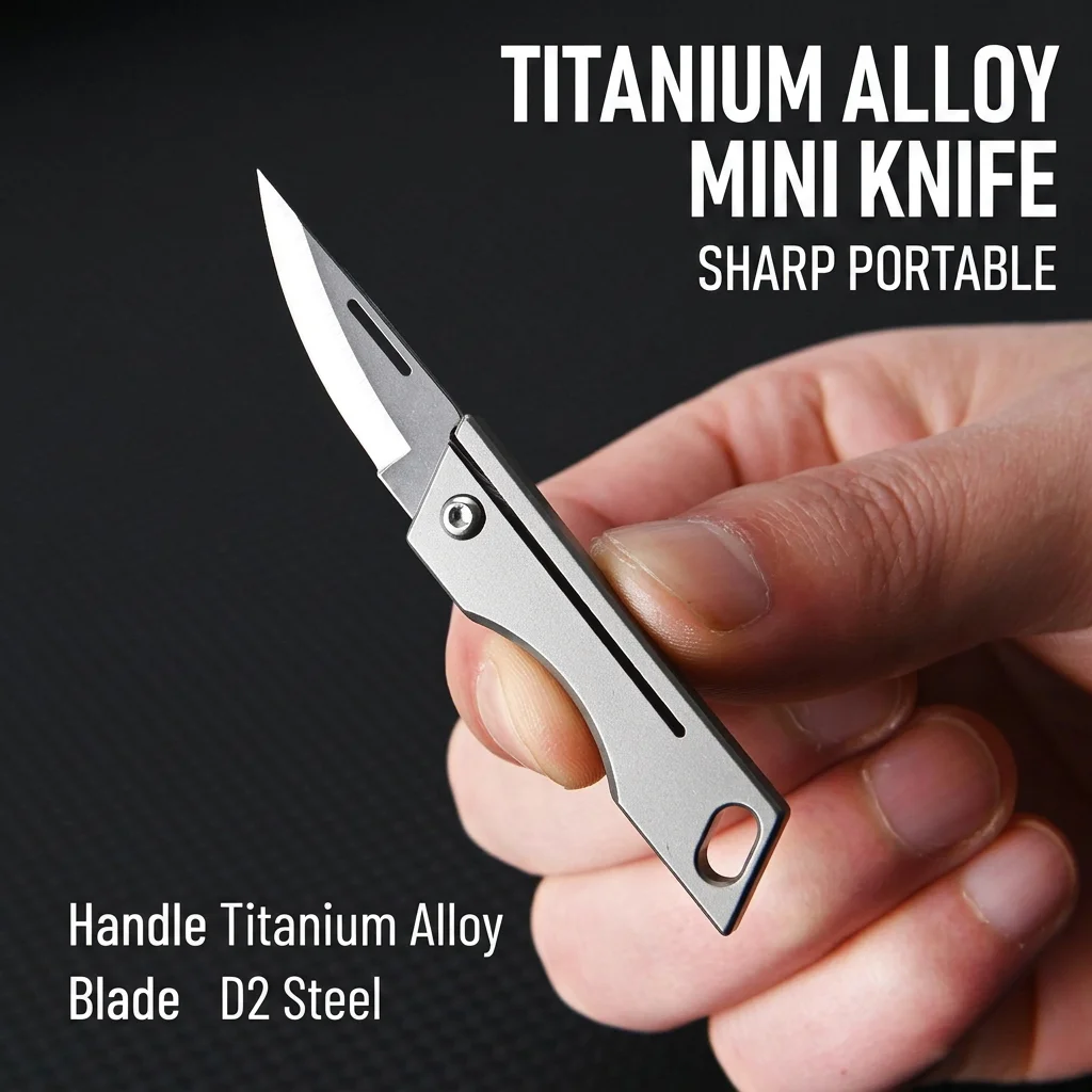 Schlüsselanhänger-EDC-Messer, tragbares Mini-Messer aus Titanlegierung mit scharfer D2-Stahlklinge für den täglichen Gebrauch, Rucksack-Accessoire – Detail 8