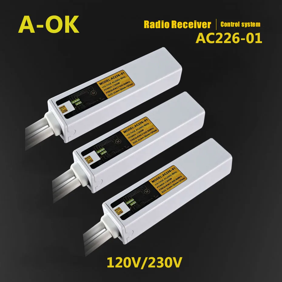 A-OK AC226-01 mini Water/Fire-proof Hidden Radio Receiver for A-OK 4 wire motor,RF433 DIY Remote Control module,AC230V120V,3PCS