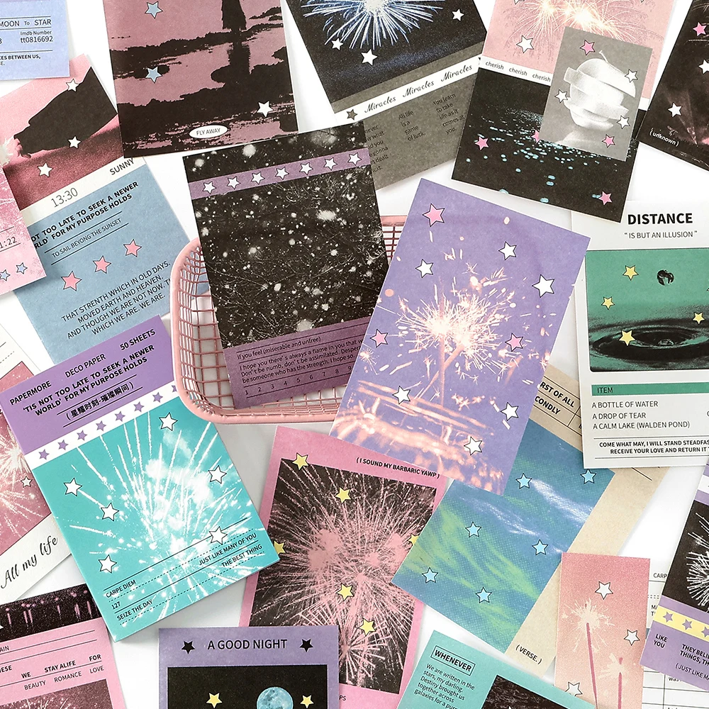 50pcs 스타 샤인 순간 Kawaii Ins 메모 재료 스크랩북 배경 종이 크리 에이 티브 DIY 플래너 핸드북 미적 공예 종이