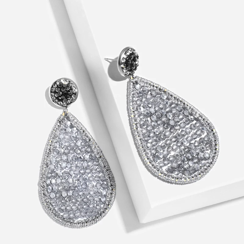 FLOLA  Black Beaded Earrings for Woman Boho Teardrop grote Earring Beads Ethnic Jewelry Statement Glitter Oorbellen ersp26