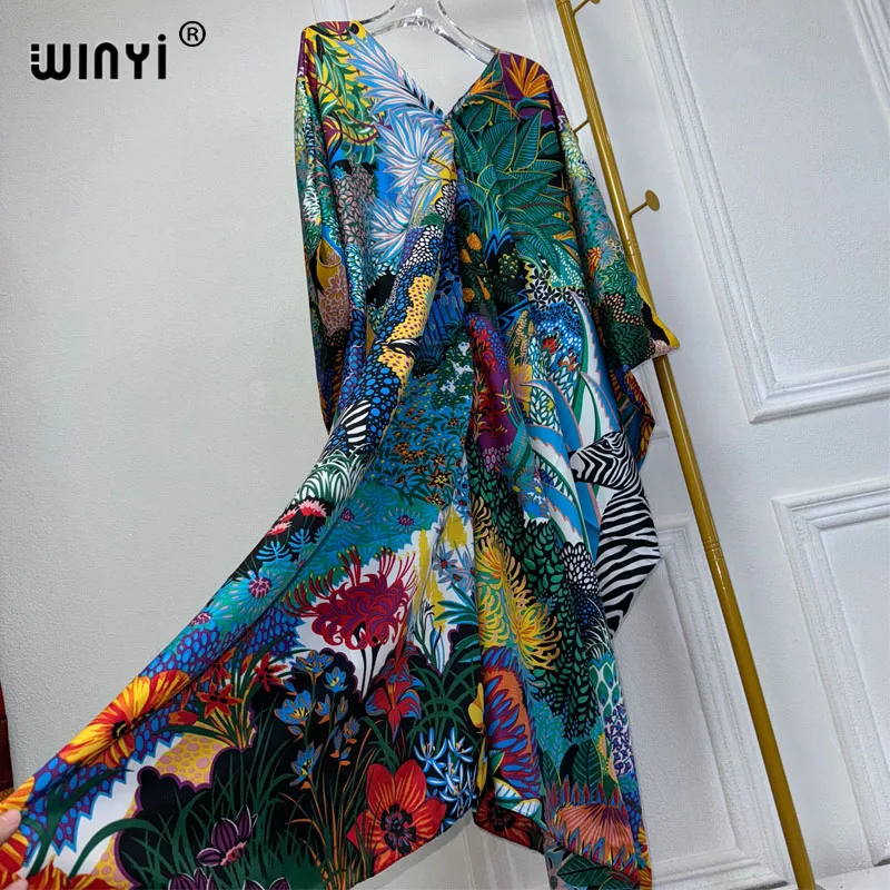 WINYI summer kaftan kuwait Women Boho print Beach abaya dubai luxury Maxi Dress abaya muslim woman dubai Fashion evening dress